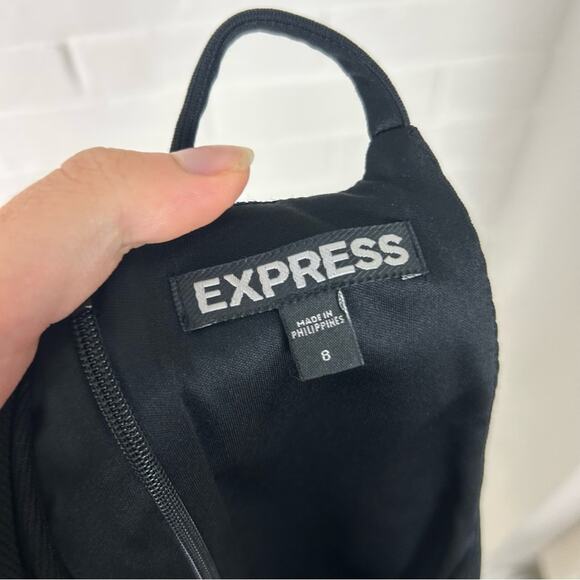 Express Black Ribbed High Neck Envelope Skirt Dress Size 8 - Picture 2 of 9